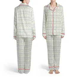 Intricate Baroque Scrollwork Acanthus Filigree Ivory Slate Taupe Motif Satin Pajamas Set