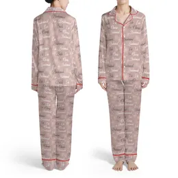 Bridesmaid Maid of Honor: Blush Pink Script Text & Rose Lily Floral Design Satin Pajamas Set