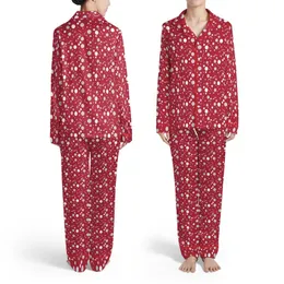 Deep Red White Silver Overlapping Circles Confetti Stars Streamers Dense Pattern Satin Pajamas Set