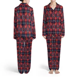 Card Player Red Navy White Tartan Plaid Q K Heart Seamless Design Satin Pajamas Set