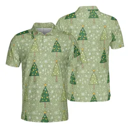 Olive Forest Green Repeating Christmas Tree Pattern - Snowflake Star Fir Tile Design Men's Polo Shirt (Lightweight)