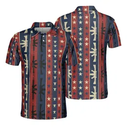 Sporty Distressed Red Cream Column Tactical Silhouettes, Golden Star Navy Pattern Men's Polo Shirt (Lightweight)