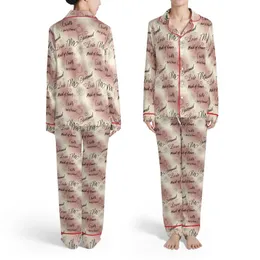 Bridesmaid & Bride Satin Sleep Set: Script Pattern, Rose Gold & Pink - Camisole Loungewear Satin Pajamas Set