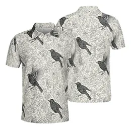 Blackbird Botanical Engraving Pattern: Fine Foliage & Berries Cream Sporty Design Men's Polo Shirt (Lightweight)