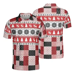 Red White Black Reindeer Starburst Snowflakes Sporty Geometric Mosaic Tile Design Men's Polo Shirt (Lightweight)