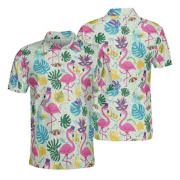 Pink Flamingo Mardi Gras Mask Saxophone Swirling Foliage Confetti Dot Fabric Print Men's Polo Shirt (Lightweight)
