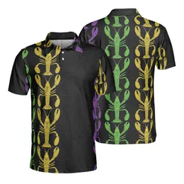 Crayfish Motif Repeating Vertical Columns Multi-Color Etched Detailed Aquatic Pattern Men's Polo Shirt (Lightweight)