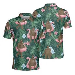 Bigfoot Flamingo Pool Float Sunglasses Pink Drink Tropical Foliage Sportswear Men's Polo Shirt (Lightweight)
