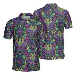 Mardi Gras Enthusiast: High Contrast Neon Mask Fleur-de-lis Bead Starburst Polo Men's Polo Shirt (Lightweight)