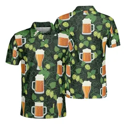Beer Enthusiast Frothy Amber Mugs Hop Vine Forest Foliage High Contrast Men's Polo Shirt (Lightweight)