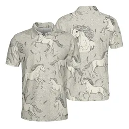 Equestrian Horse Poses Off-White Black Charcoal Wheat Stalks Grains Fabric Motif Men's Polo Shirt (Lightweight)