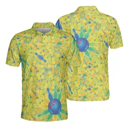 Bowling League Player Neon Bowling Ball Pin Cocktail Citrus Mosaic Wearable Men's Polo Shirt (Lightweight)