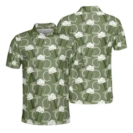 Olive Green Frothy Beer Mugs & Intertwined Rings Seamless Sporty Fabric Print Men's Polo Shirt (Lightweight)