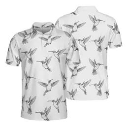 Hummingbird Enthusiast Intricate Ink Dynamic Flight Black White Piqué Seamless Pattern Men's Polo Shirt (Lightweight)