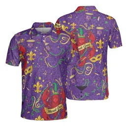 Mardi Gras Crawfish Jester Crown Mask Festive Beads Fleur-De-Lis Fabric Design Men's Polo Shirt (Lightweight)