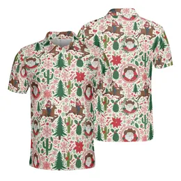 Cowboy Santa Reindeer Lasso Steer Pine Cactus Poinsettia Fabric Pattern Men's Polo Shirt (Lightweight)