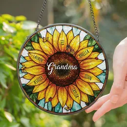 Personalized Grandma Grandkids Sunflower Stained Glass Suncatcher Mother's Day Gift