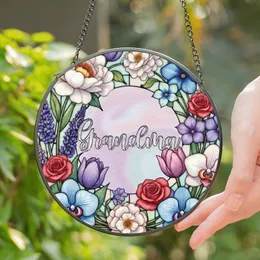 Personalized Grandma Floral Stained Glass Suncatcher Mother's Day Gift