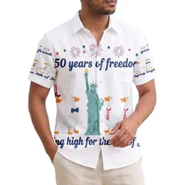 America 250th Birthday Patriotic Geese & Lady Liberty Red White Blue Fireworks Short-sleeve Hawaiian Shirt