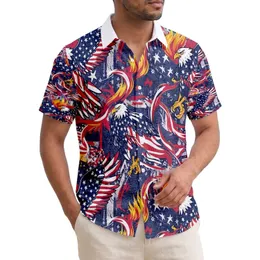 America 250th Anniversary Patriotic Eagle Flag Hawaiian Seamless Red White Blue Pattern Short-sleeve Hawaiian Shirt