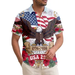 America 250th Eagle Flag Liberty Bell Hawaiian Hibiscus Laurel Short-sleeve Hawaiian Shirt