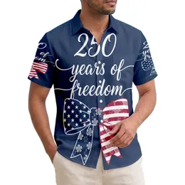 America 250th Patriotic Hawaiian Bow - Stars Stripes Floral '250 years of freedom' Short-sleeve Hawaiian Shirt