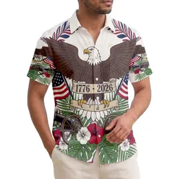 America 250th Bald Eagle Flags Cannons Tropical Hibiscus Wreath 1776 Commemoration Short-sleeve Hawaiian Shirt