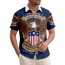 USA 250th Anniversary Bald Eagle Shield 1776-2026 Navy Red White Gold Short-sleeve Hawaiian Shirt