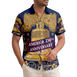 America 250th Liberty Bell 1776-2026 Gold Star Patriotic Hawaiian Navy Commemoration Short-sleeve Hawaiian Shirt