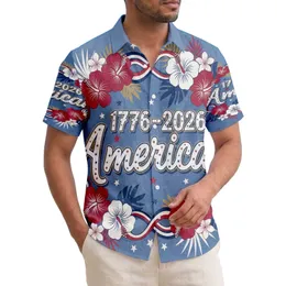 America 250th Semiquincentennial 1776-2026 Hawaiian Patriotic Hibiscus Ribbons Short-sleeve Hawaiian Shirt