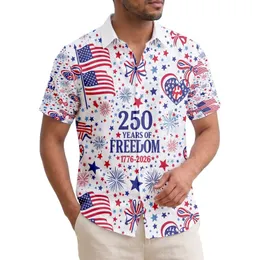 America 250th Est. 1776 Patriotic Flag Heart Freedom Stars & Stripes Pattern Short-sleeve Hawaiian Shirt