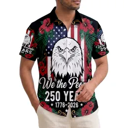 Historic USA 250th Birthday Eagle Flag We the People Tropical Hibiscus Palm Scroll Short-sleeve Hawaiian Shirt
