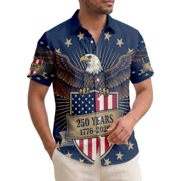 USA 250th Anniversary Eagle Shield Outstretched Wings Flag Motif 1776 Stars Banner Short-sleeve Hawaiian Shirt