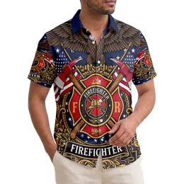 Firefighter Patriot: USA 250th Birthday Eagle Maltese Cross Flag Laurel Wreath Design Short-sleeve Hawaiian Shirt