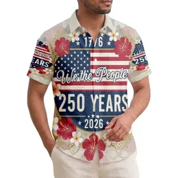 America 250th Anniversary 1776 We the People Distressed Aloha Floral Emblem Short-sleeve Hawaiian Shirt