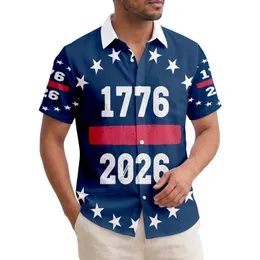 America 250th: 1776 2026 Distressed Stars Patriotic Tropical Navy Short-sleeve Hawaiian Shirt