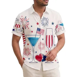 USA 250th Anniversary Patriotic Tropical Cocktails Flag Stars Firecrackers Hearts Short-sleeve Hawaiian Shirt