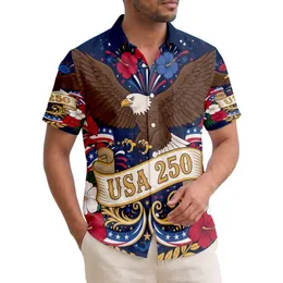 America 250th Semiquincentennial: Soaring Eagle, Hibiscus, Stars & Stripes Design Short-sleeve Hawaiian Shirt