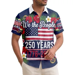 America 250th Anniversary: We the People Flag Tropical Hibiscus Plumeria 1776-2026 Short-sleeve Hawaiian Shirt