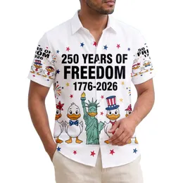 America 250th Anniversary Freedom: Patriotic Ducks 1776-2026 Stars Fireworks Short-sleeve Hawaiian Shirt