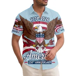 America 250th Majestic Eagle Shield Emblem 1776-2026 Patriotic Tropical Short-sleeve Hawaiian Shirt