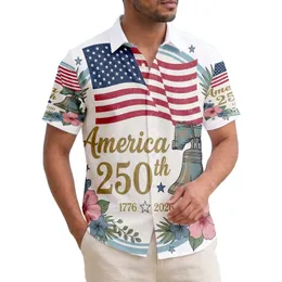 America 250th Patriotic Hawaiian Flag Liberty Bell 1776 Floral Motif Short-sleeve Hawaiian Shirt