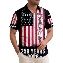 America 250th Anniversary: 1776 Distressed Flag, We the People, Red White Black Short-sleeve Hawaiian Shirt