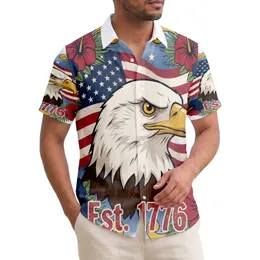 USA 250th Anniversary Eagle Flag Est. 1776: Hawaiian Hibiscus Palm Lei Patriotic Short-sleeve Hawaiian Shirt