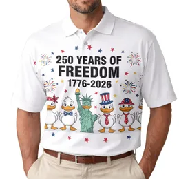 America 250th Anniversary Freedom: Patriotic Ducks 1776-2026 Stars Fireworks Men's Polo Shirt (Lightweight)