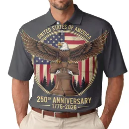 America 250th Anniversary Eagle Liberty Bell 1776-2026 Patriotic Polo-Inspired Emblem Men's Polo Shirt (Lightweight)