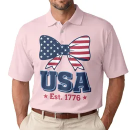 America 250th Birthday Patriotic Flag Bow USA 1776 Navy Red White Pink Design Men's Polo Shirt (Lightweight)