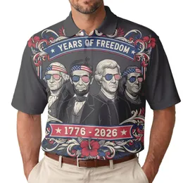 America 250th Birthday Celebration 1776-2026 Historical Figures Patriotic Tropical Illustration Men's Polo Shirt (Lightweight)