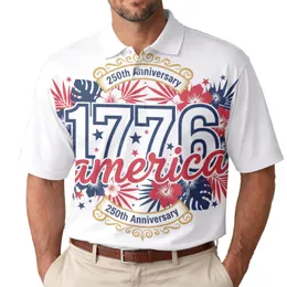 USA 250th Birthday: 1776 America Aloha Hibiscus Stars Patriotic Scrollwork Men's Polo Shirt (Lightweight)
