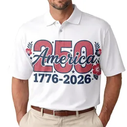 America's 250th Birthday 1776-2026 Patriotic Polo Hibiscus Star Laurel Men's Polo Shirt (Lightweight)
